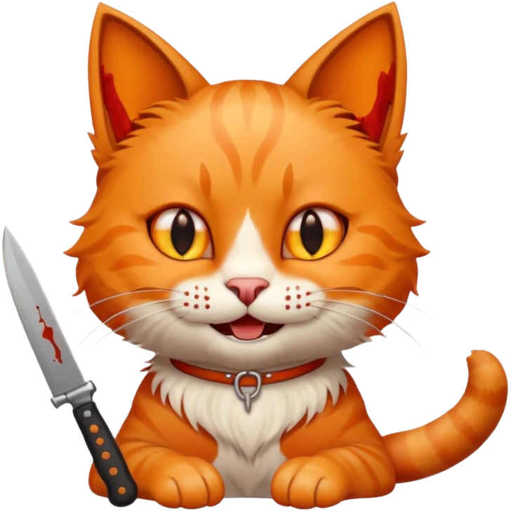 a smile cat, it's hands have a knife with blood emoji