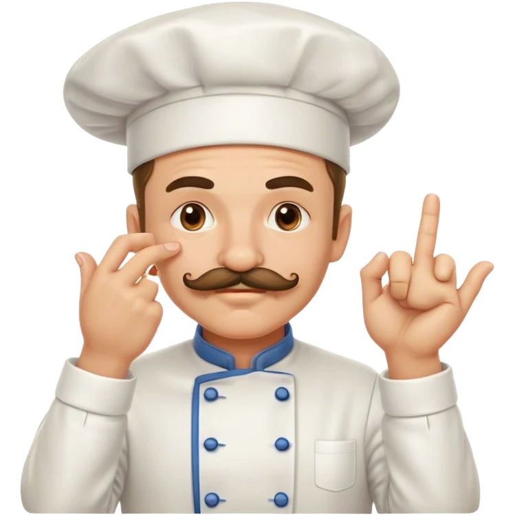Mustachioed chef smooching his hand with pinched together fingertips pointing towards him emoji