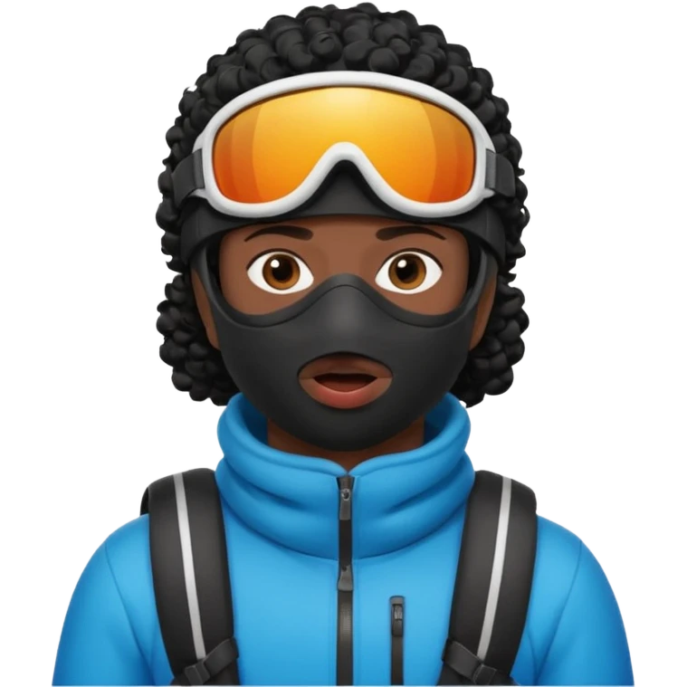 make a yn in a ski mask but but the mask is only covering his mouth and his hair is curly and black and ski goggles on his hair emoji