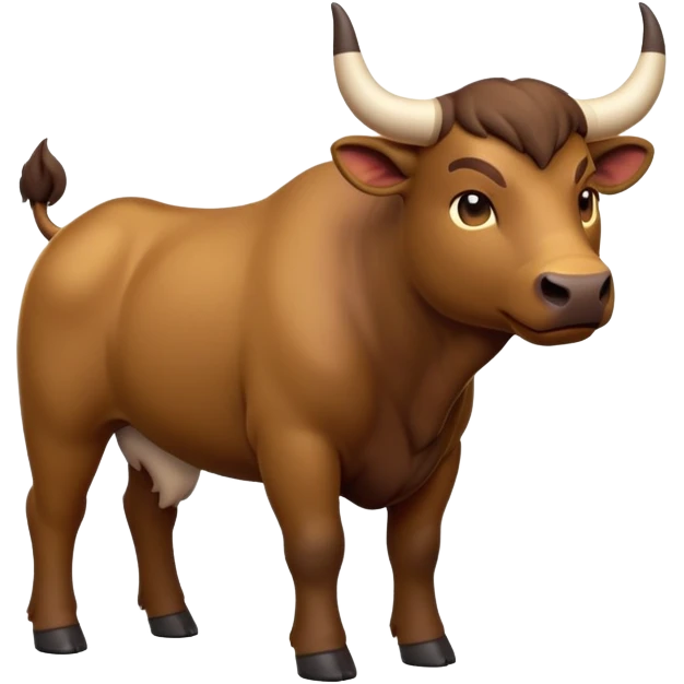 cinematic-[brown bull]-realistic-full-body-standing-emoji,-tail-flicking-lazily,-head-tilted-dramatically,-sleek-[brown]-fur,-simplified-yet-realistic-focused-features,-highly-detailed,-glowing-with-an-almost-sarcastic-glow emoji