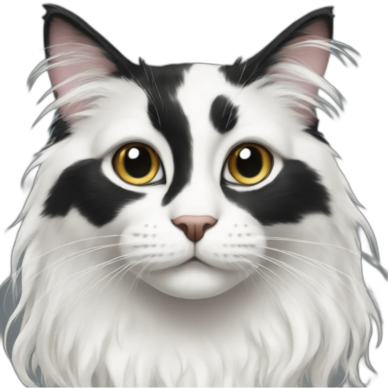 black and white cat with long hair emoji