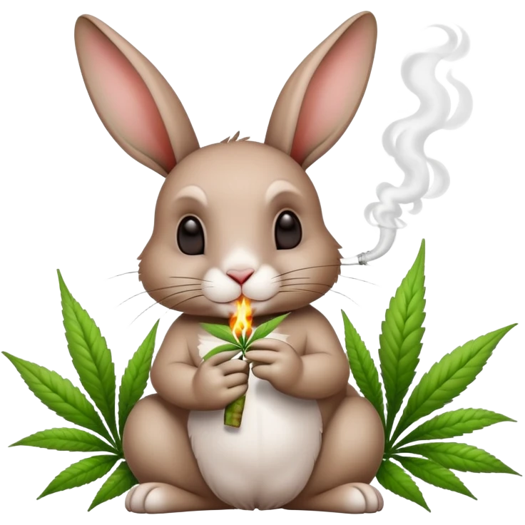 Rabbit that is smoking marijuana with a spring flower theme with marijuana plants emoji