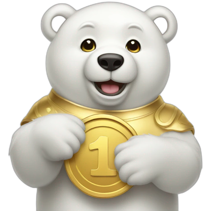 white bear with gold coin in hands emoji