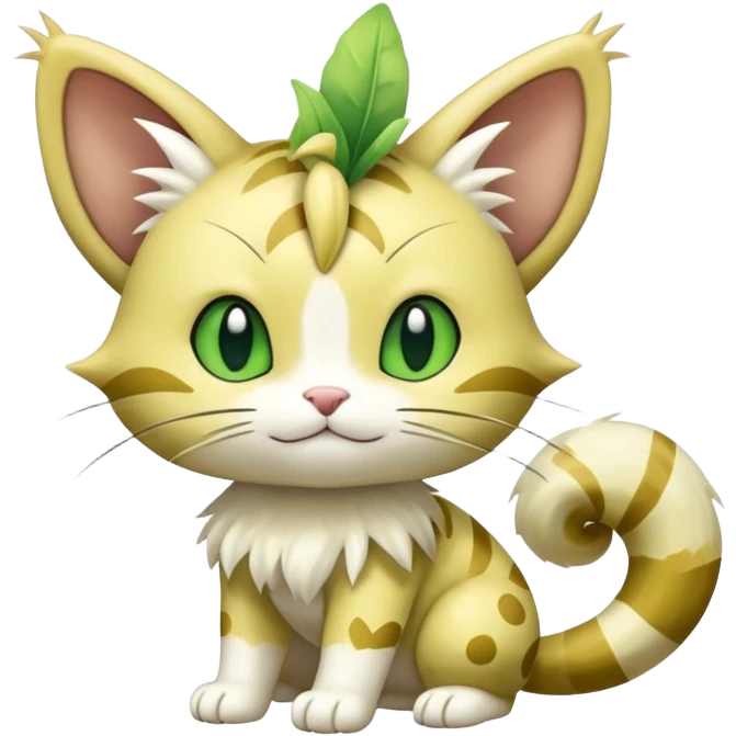 Shiny Cute Adorable Meowth-Delcatty-Bayleaf-Hybrid-Creature with pattern-markings emoji