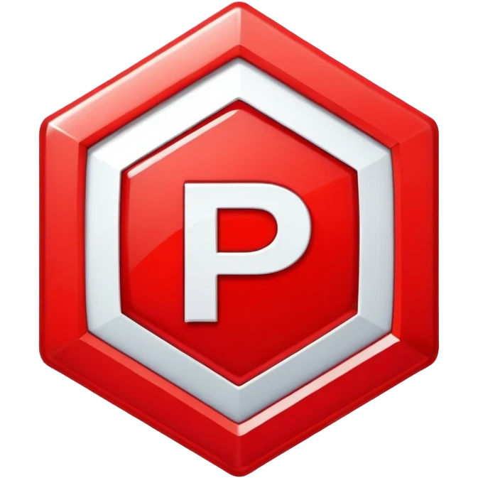 Red hexagonal badge with a huge « P » in the middle emoji