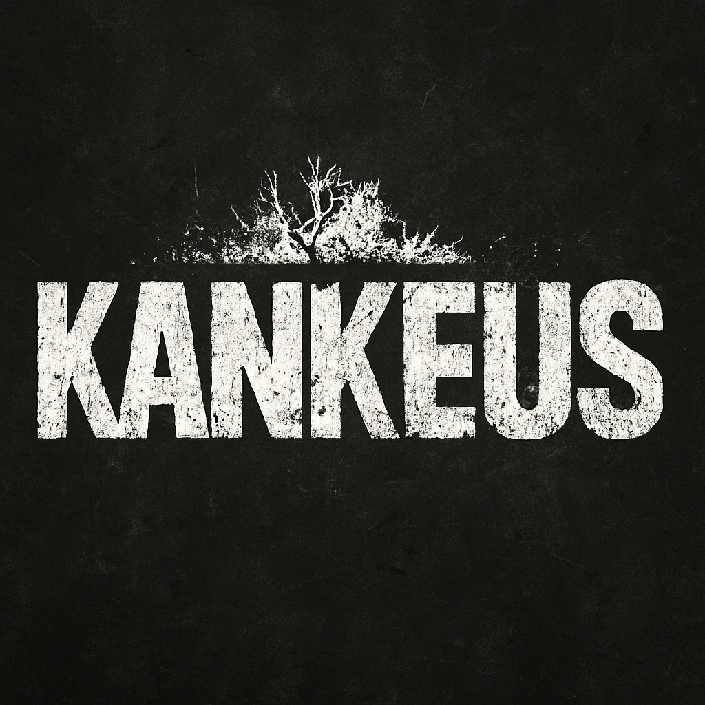 KankeuS logo using a DayZ-like font, rough, grunge, apocalyptic look, white text on dark background emoji
