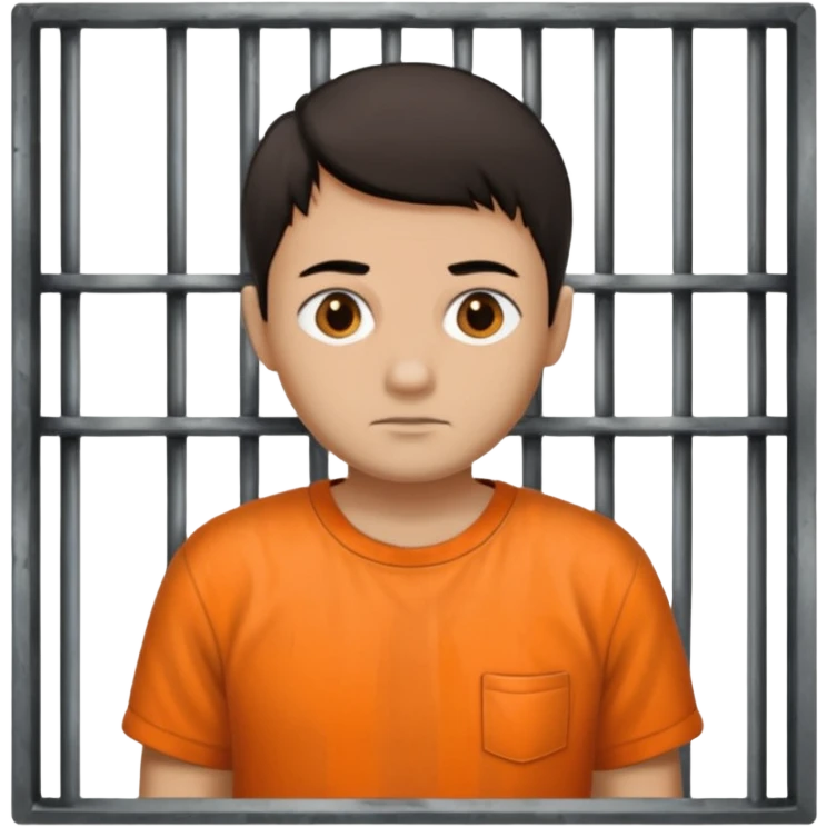 prisoner with orange shirt behind bars emoji