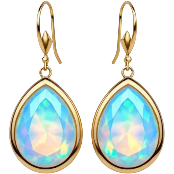Futuristic colors opal gemstone, 14K gold pair of earrings, isolated, rendering  emoji