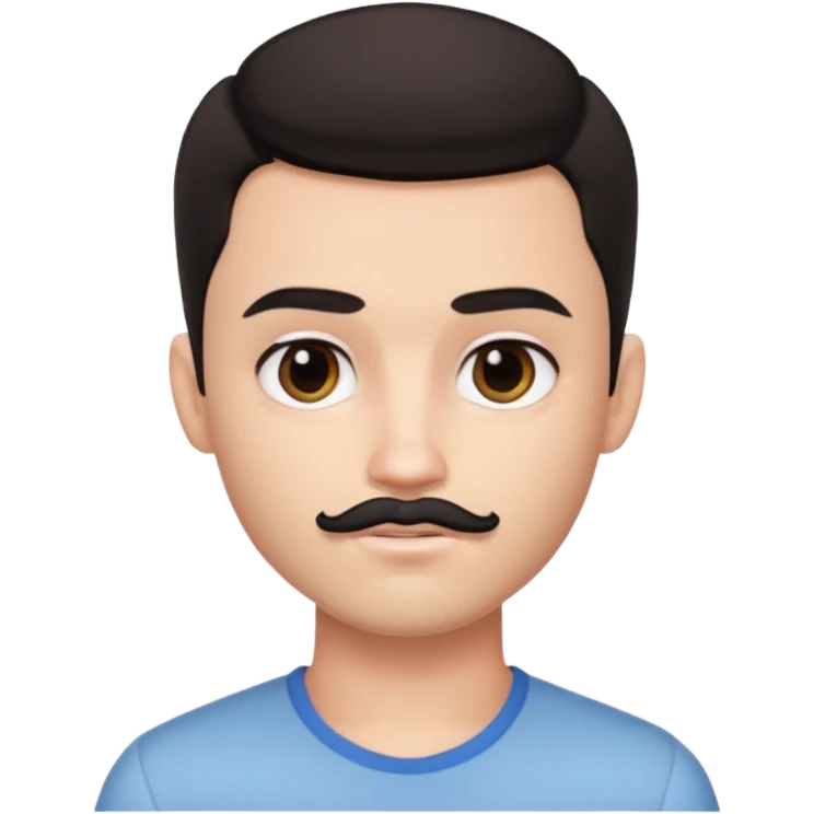 pretty handsome bratz man has black eyes,  short dark hair,  short mustache , pale skin, defined jawline emoji