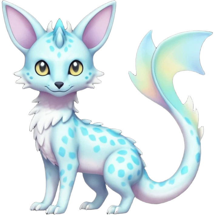 Shiny Pastel White Iridescent Celestial Salandit-Umbreon-Genet-Noivern-Noibat-Serval-Hybrid (Full body) emoji