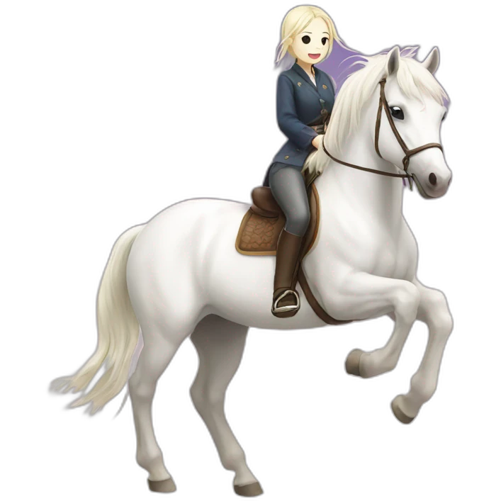 white horse riding japanese cute girl emoji