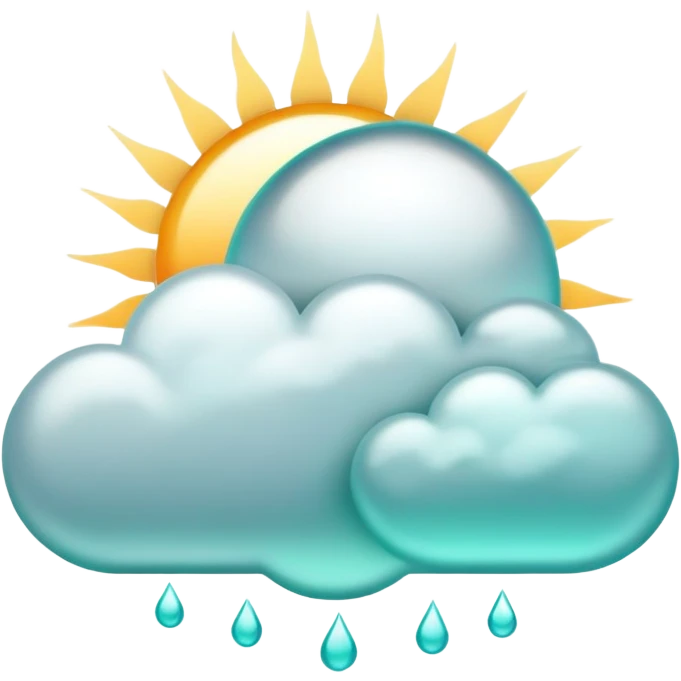 Chromatic sun and cloud, silver and teal emoji
