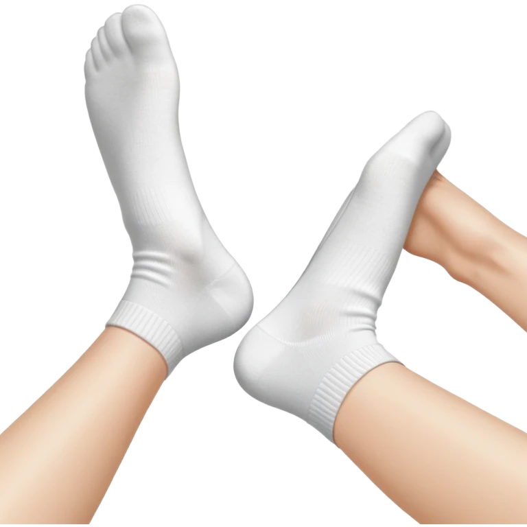 woman's feet wearing white crew socks viewed from directly underneath showing soles emoji