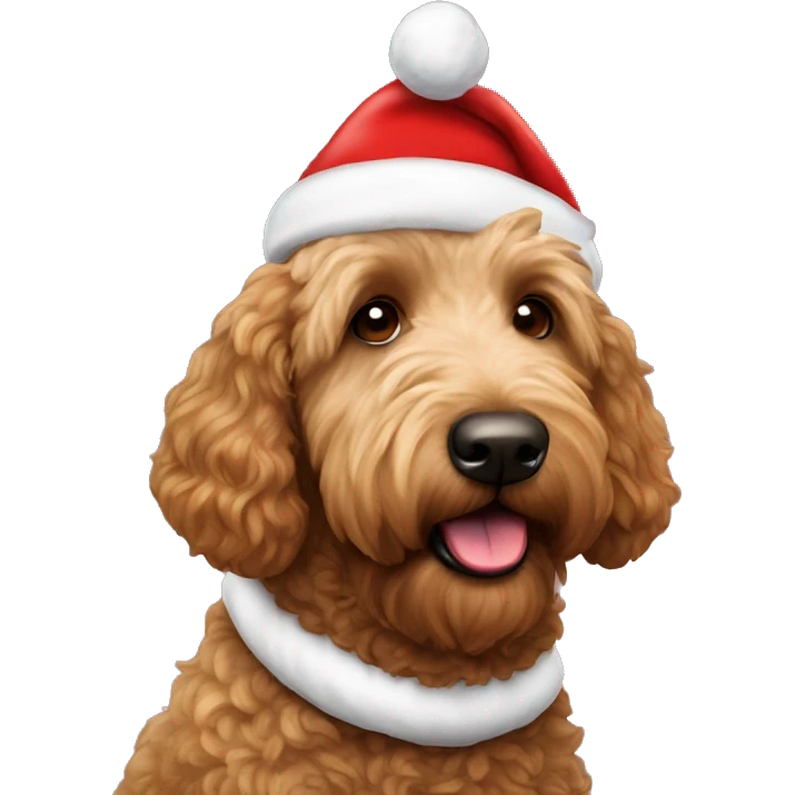 Brown golden doodle Doug With Santa hat  emoji