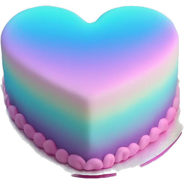 Iridescent gradient hue heart shaped cake with piping emoji
