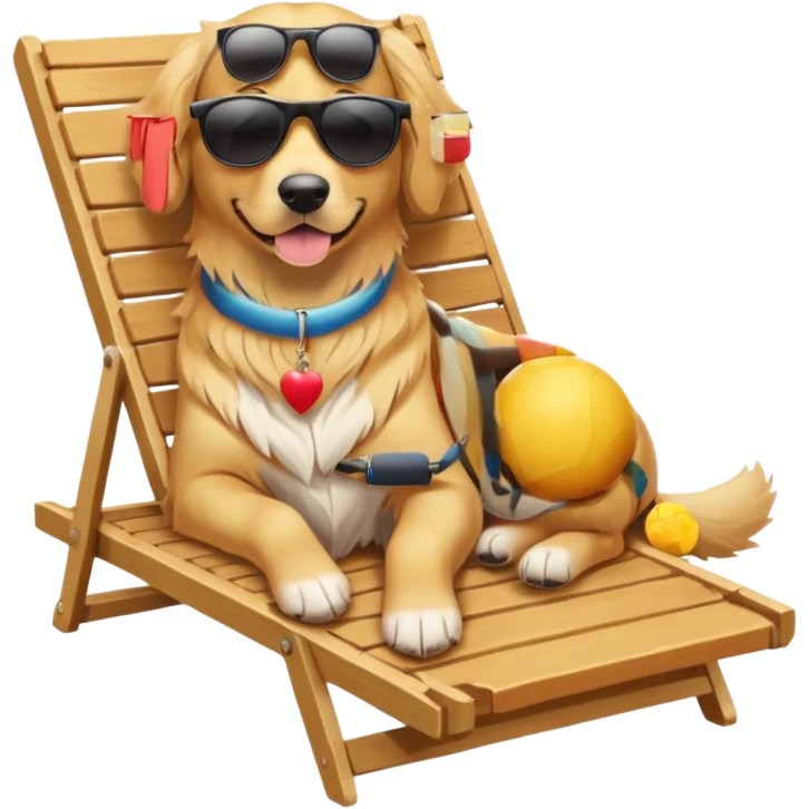 dog lying beside beach on chair with sunglasses emoji