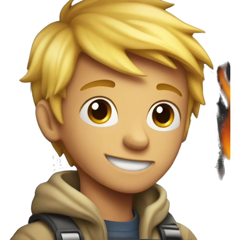 smiling blond boy in car interior in a fiery box emoji