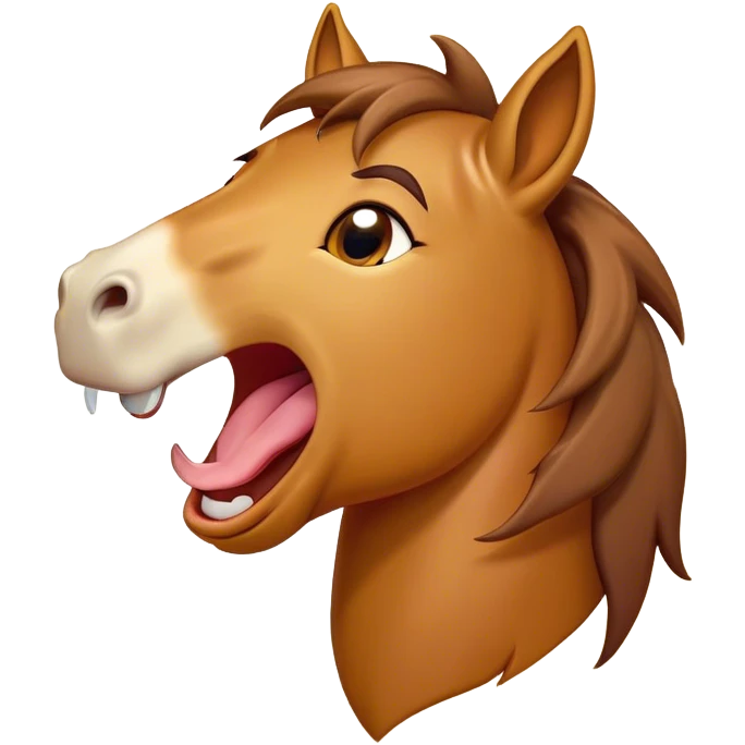 Cinematic Cute Yawning Bay Horse Portrait Emoji, Head tilted slightly with a dramatic, wide-open yawn, revealing a smooth bay fur with a subtle luster, floppy ears slightly drooping, round amber eyes barely open in drowsy contentment, Simplified yet irresistibly adorable features, highly detailed, glowing with a soft, cozy glow, high shine, relaxed yet expressive, stylized with a touch of equine whimsy, bright and endearing, soft glowing outline, capturing the essence of a sleepy yet affectionate horse, so drowsy it feels like it could stretch out of the screen and curl up for a nap! emoji