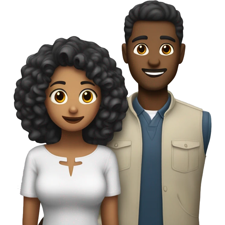 Un chico pelo negro corto y una chica pelo melena rubio cenando emoji