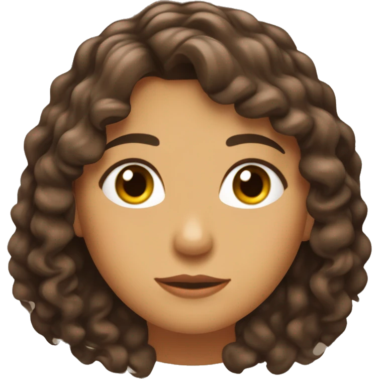 Chica cabello marrón y ondulado,con ojos marrones,cara redonda emoji
