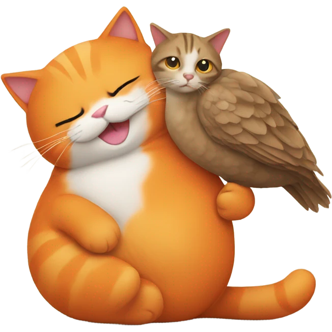 Orange cat hugging a turkey emoji