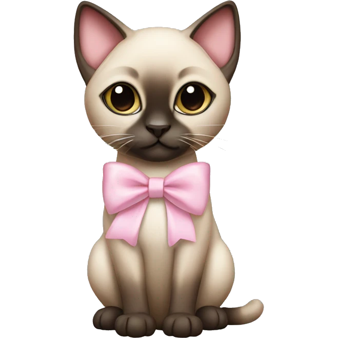 cute siamese cat with a light pink bow standing emoji