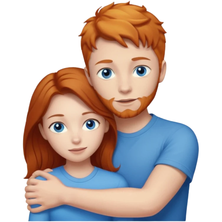 Ginger boy without beard hugging brunette girl. Both have blue eyes.  emoji