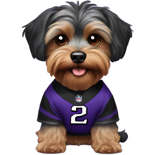 Yorkiepoo Dog wearing ravens jersey emoji