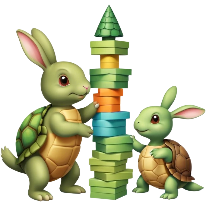 Bunny and turtle build card tower emoji