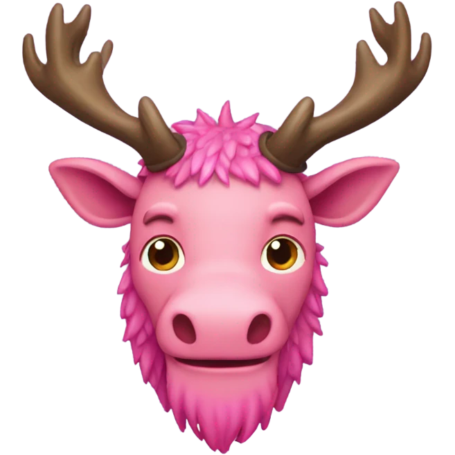 Pink dragon with a long brown beard and moose antlers emoji