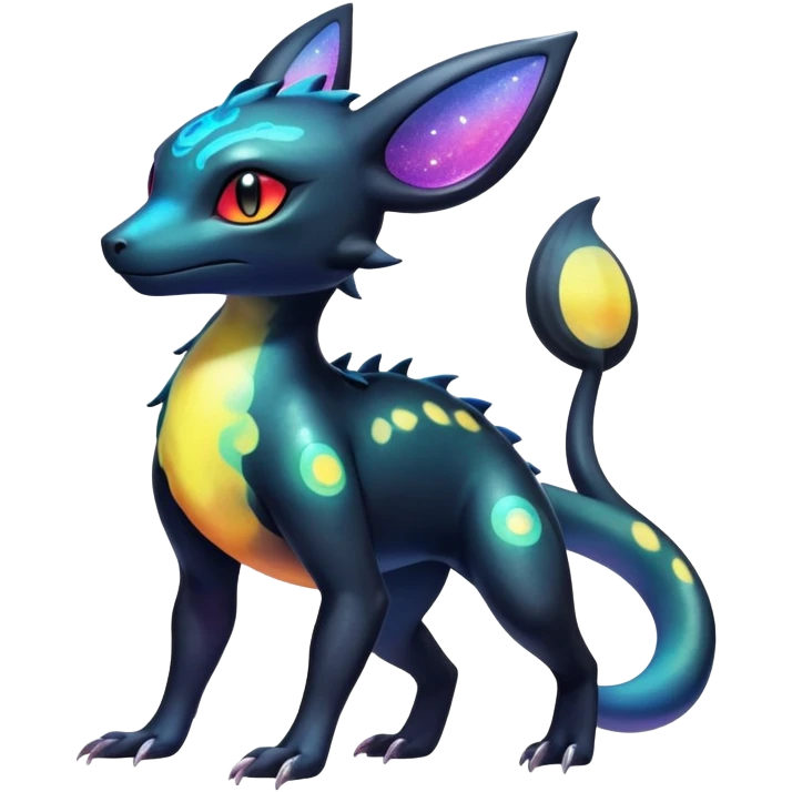 Colorful Iridescent Exotic Salandit-Aurorus-Umbreon-Fakémon-hybrid-creature (full body)  emoji