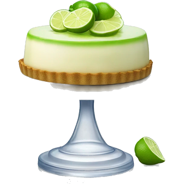 Realistic key lime pie inside of a glass covered cake stand with glass lid. emoji