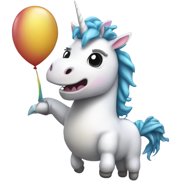 Unicorn holding a dinosaur balloon emoji