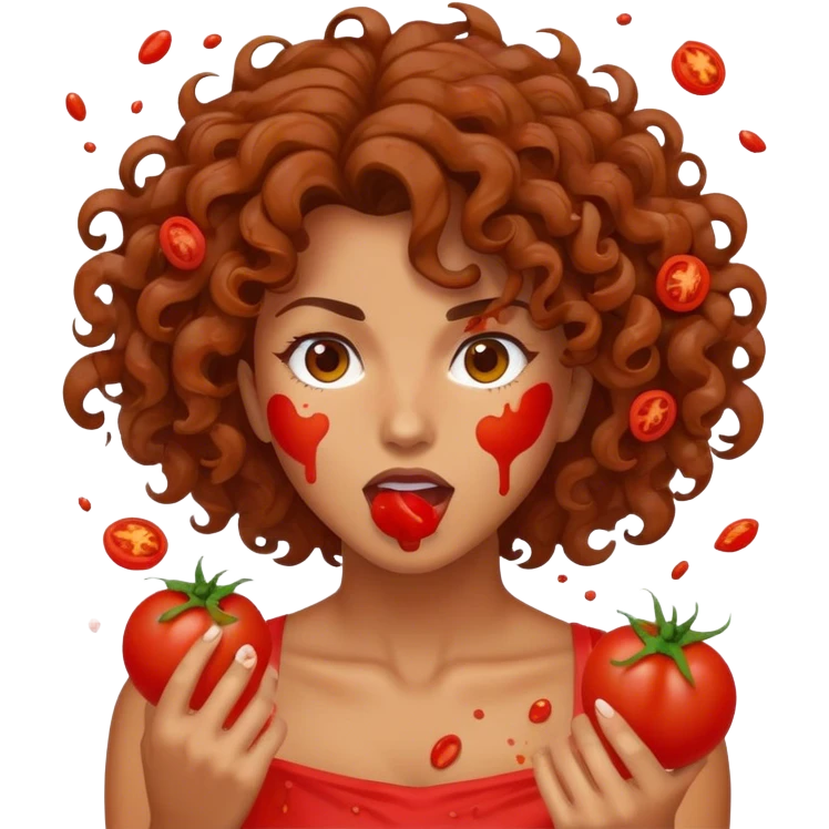 Tomatoes thrown at female tan curly hair face emoji
