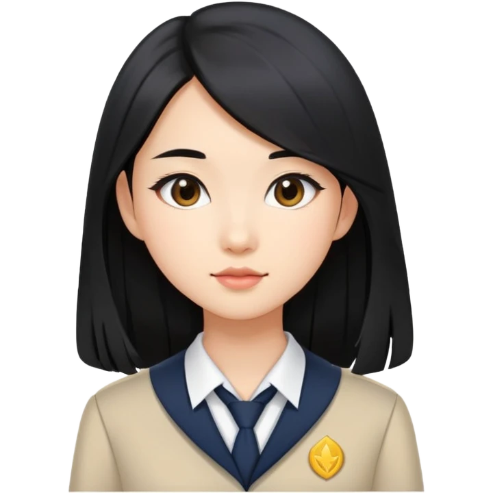 chic Asian-skinned girl in modern school uniform, sleek long black hair emoji