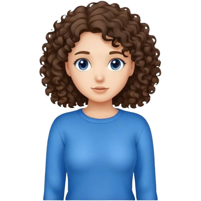 Brunette Girl wearing a blue sweater curly hair standing  emoji