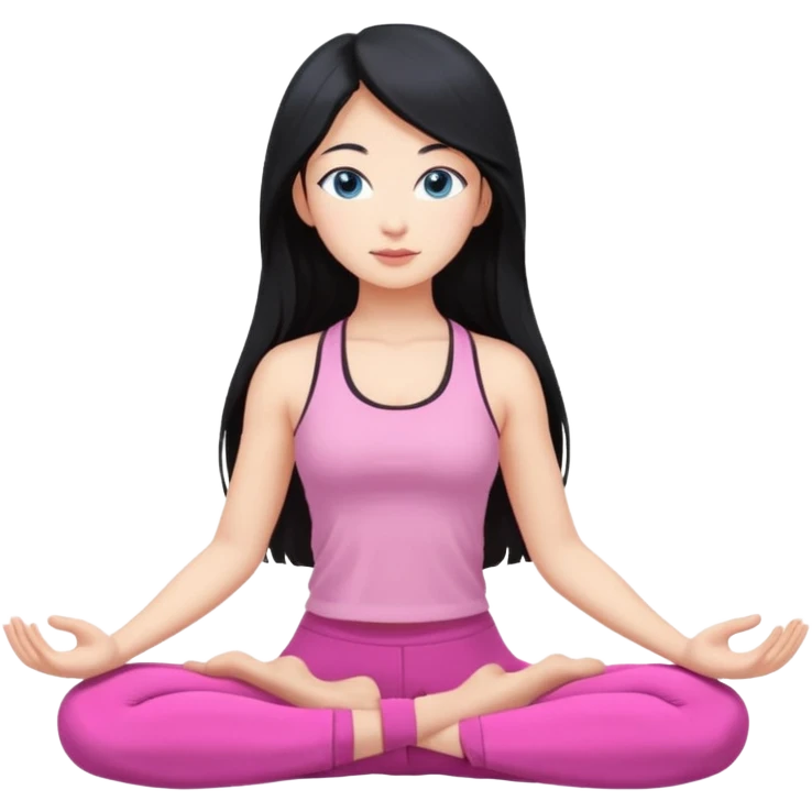black haired Asian girl super long hair blue eyes yoga with pink clothes emoji