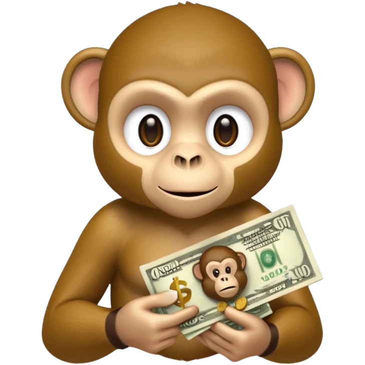 Monkey holding cash, gbp currency. emoji