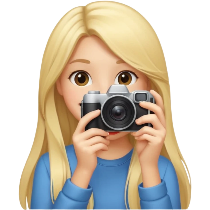 blonde girl photographer cartoon taking picture in middle of taking picture camera in front of face long hair smiling funny emoji