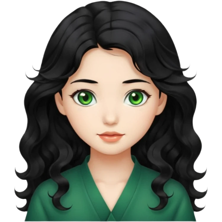 Beautiful girl,Black hair,wavy hair，long hair,geeen eyes,Chinese emoji