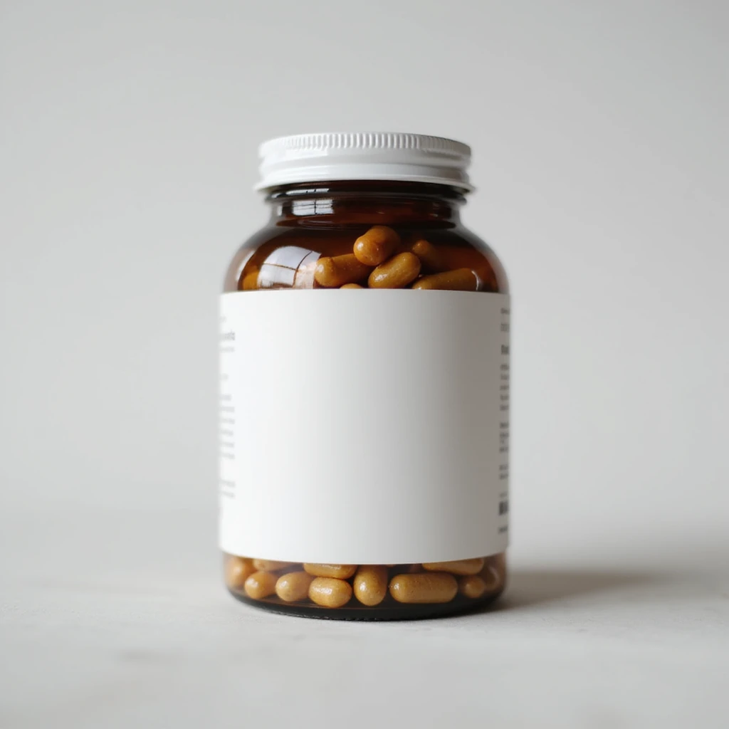 hyperrealistic dietary supplement jar on isolated white background, generic label, 4K details, neutral lighting emoji