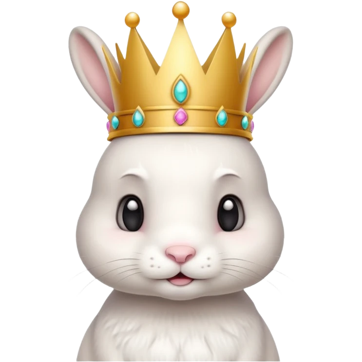 white cute bunny with big crown, funny, standing emoji