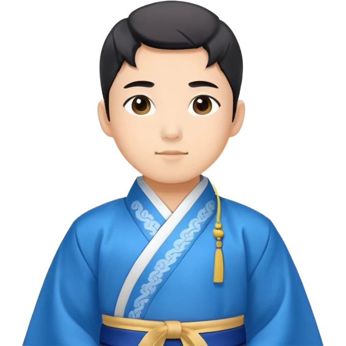 young man in blue hanbok with Gat, simple background emoji