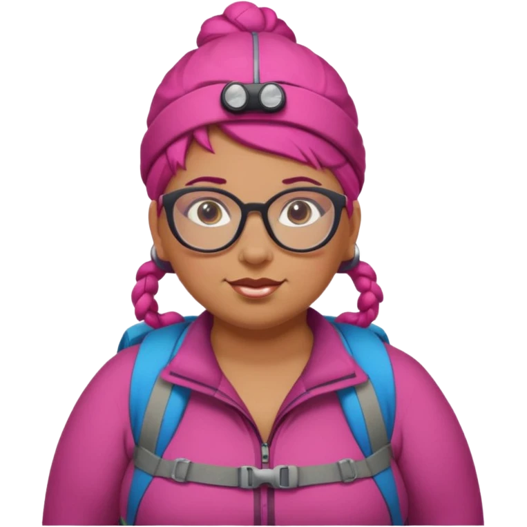 climber fat woman with dark pink bun hair and glassess emoji