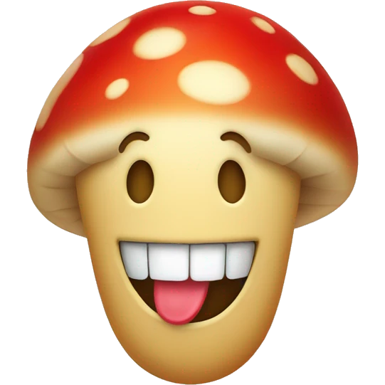 smiley face laughing with a red mushroom in place of hair emoji