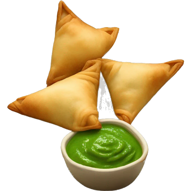 Samosas with green chutney on the side emoji