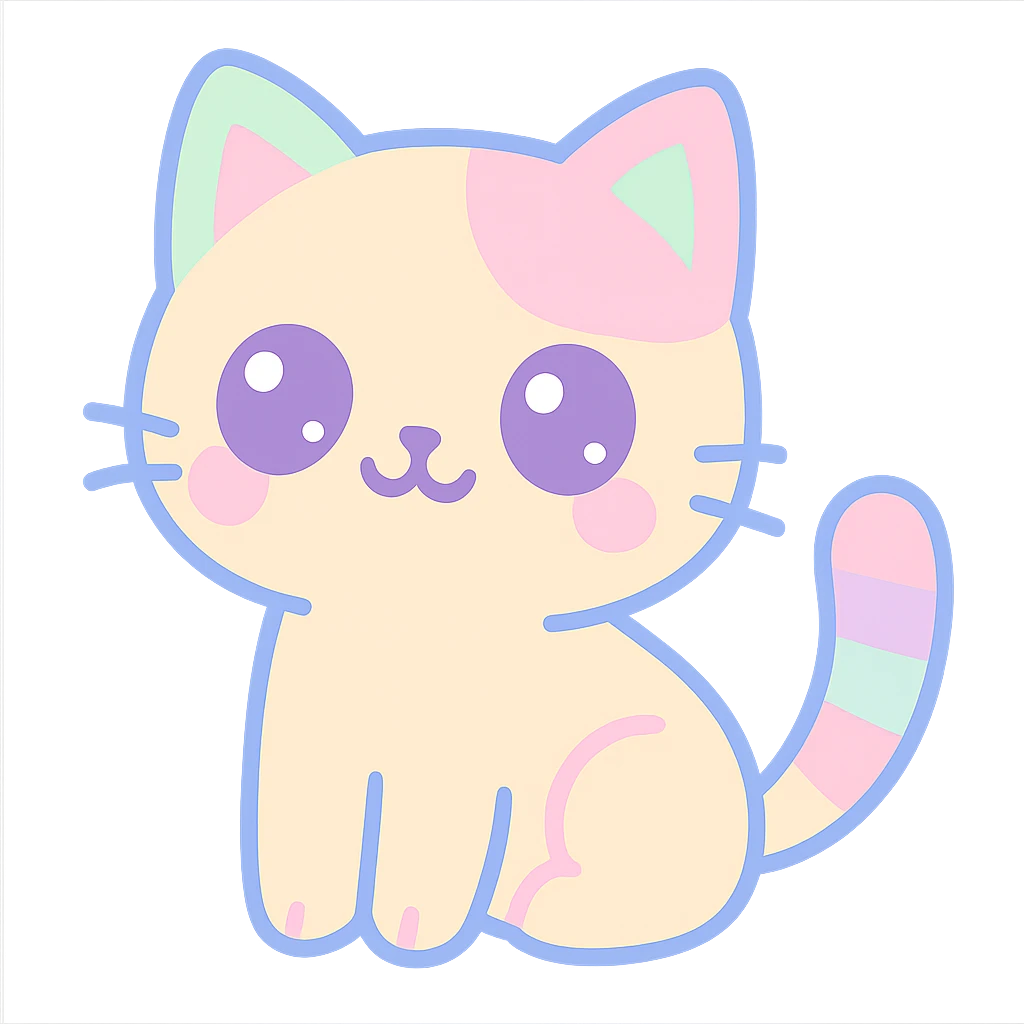 {
  "style_description": {
    "overall_look": "Cute, minimal, and soft with a friendly and playful tone",
    "material_simulation": {
      "primary_material": "flat digital color",
      "texture_detail": "smooth surfaces with no texture or shading",
      "pattern": "none or very simple decorative accents (e.g., hearts, stars)"
    },
    "geometry": {
      "edge_style": "rounded, soft curves with no sharp angles",
      "dimensionality": "flat two-dimensional appearance with simple shapes"
    },
    "color_palette": {
      "scheme": "pastel and light tones",
      "preferred_colors": ["pink", "mint", "lavender", "baby blue", "peach"],
      "contrast": "low contrast with bright accents"
    },
    "facial_features": {
      "eyes": "large, sparkly, often oval or circular",
      "mouth": "small, often a simple curve or dot",
      "expression": "joyful, innocent, or calm"
    },
    "lighting": {
      "type": "none or implied with soft highlights",
      "purpose": "maintain a clean and cheerful look"
    },
    "render_constraints": {
      "avoid": ["realistic shading", "high detail", "dark themes", "texture noise"],
      "focus_on": ["cute expression", "iconic simplicity", "emotional warmth"]
    },
    "background": {
      "color": "white or soft pastel",
      "style": "plain or patterned with simple icons (e.g., polka dots, stars)",
      "lighting_consistency": "no shadows, evenly lit feel"
    }
  }
}

{subject} = cat emoji