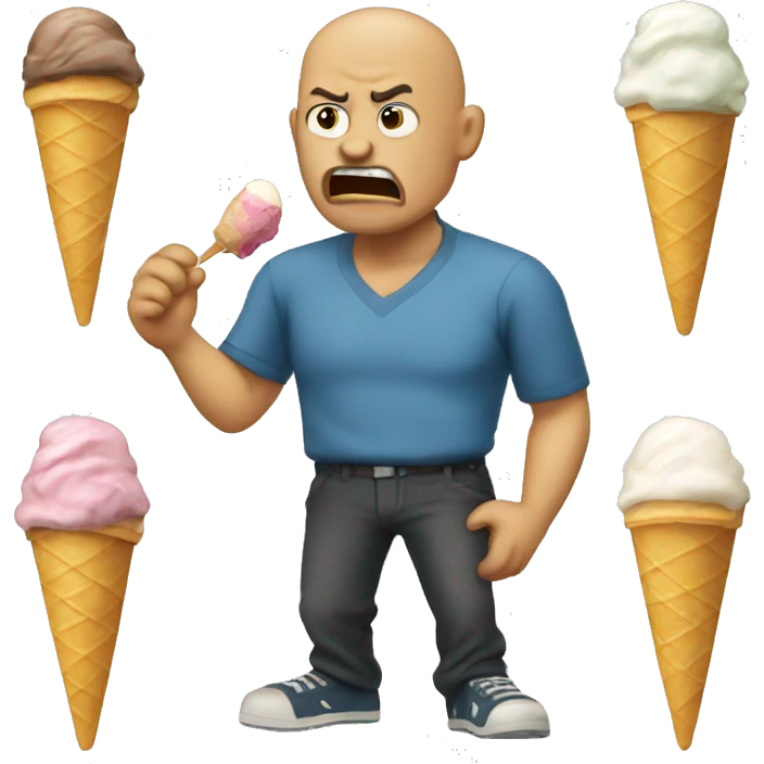 Angry bald man eating an icecream emoji