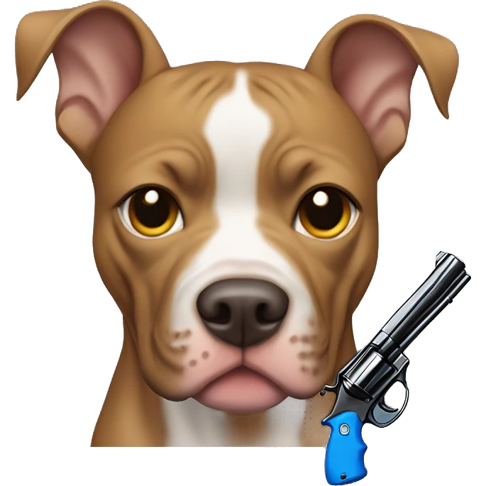 light brown pitbull with blue gun emoji