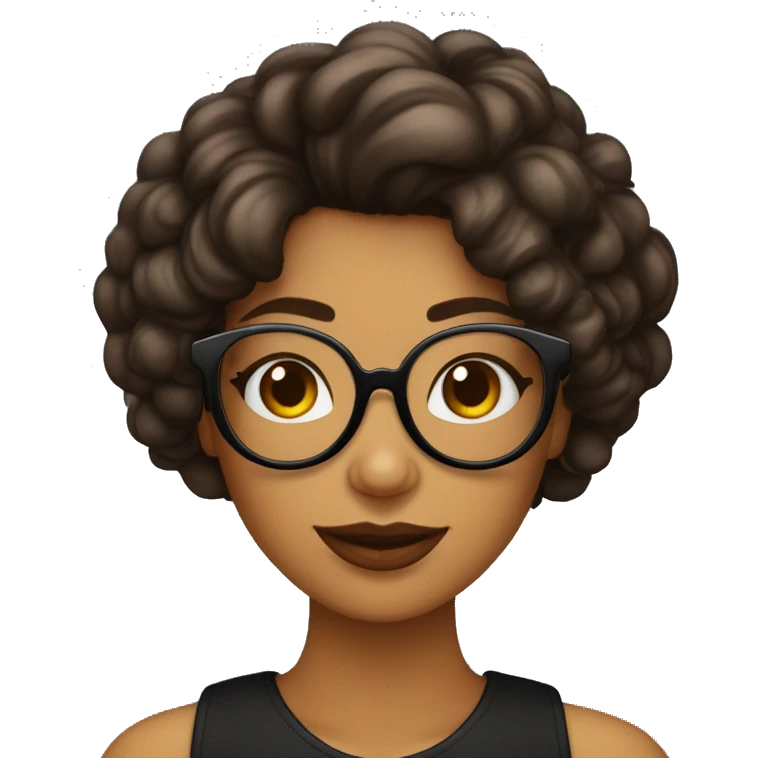 Mujer con pelo rizado café y largo con lentes negros piel clara  emoji